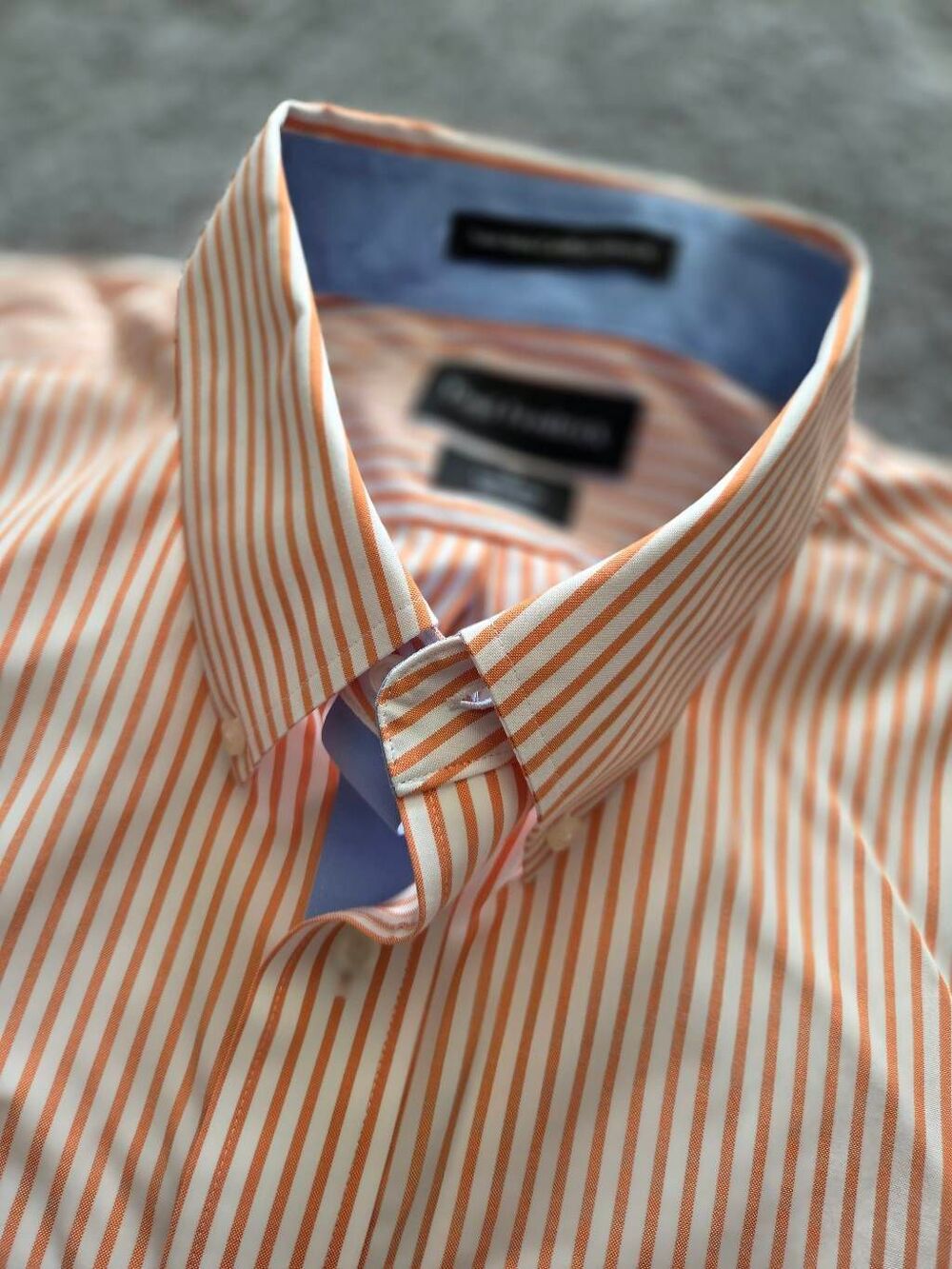 Paul Fredrick Comfort Stretch Non-Iron Orange White Stripe Dress Shirt With Cont - Picture 7 of 12